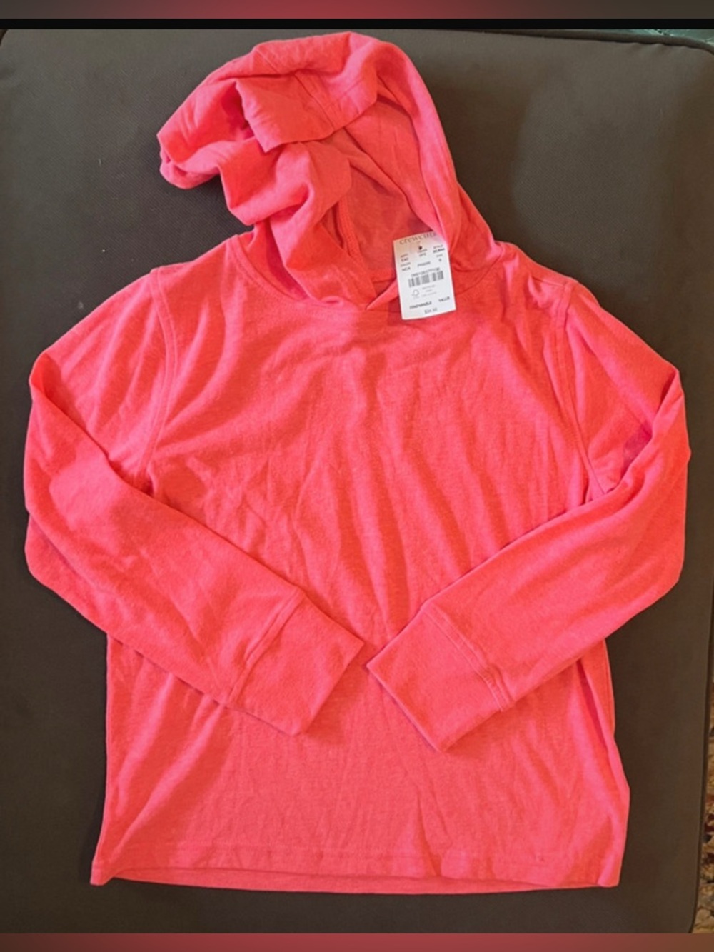 NWT- JCrew XL Bright Coral Lightweight Hooded Pullover long sleeve beach